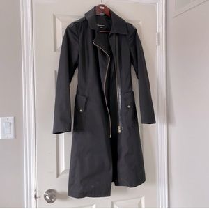 Mackage Black Trench Coat With Asymmetrical Zipper And Leather Belt Size XS